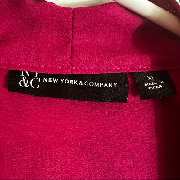 New York & Company Plum Semi Sheer Tie Neck Bow Blouse READ - Picture 6 of 14